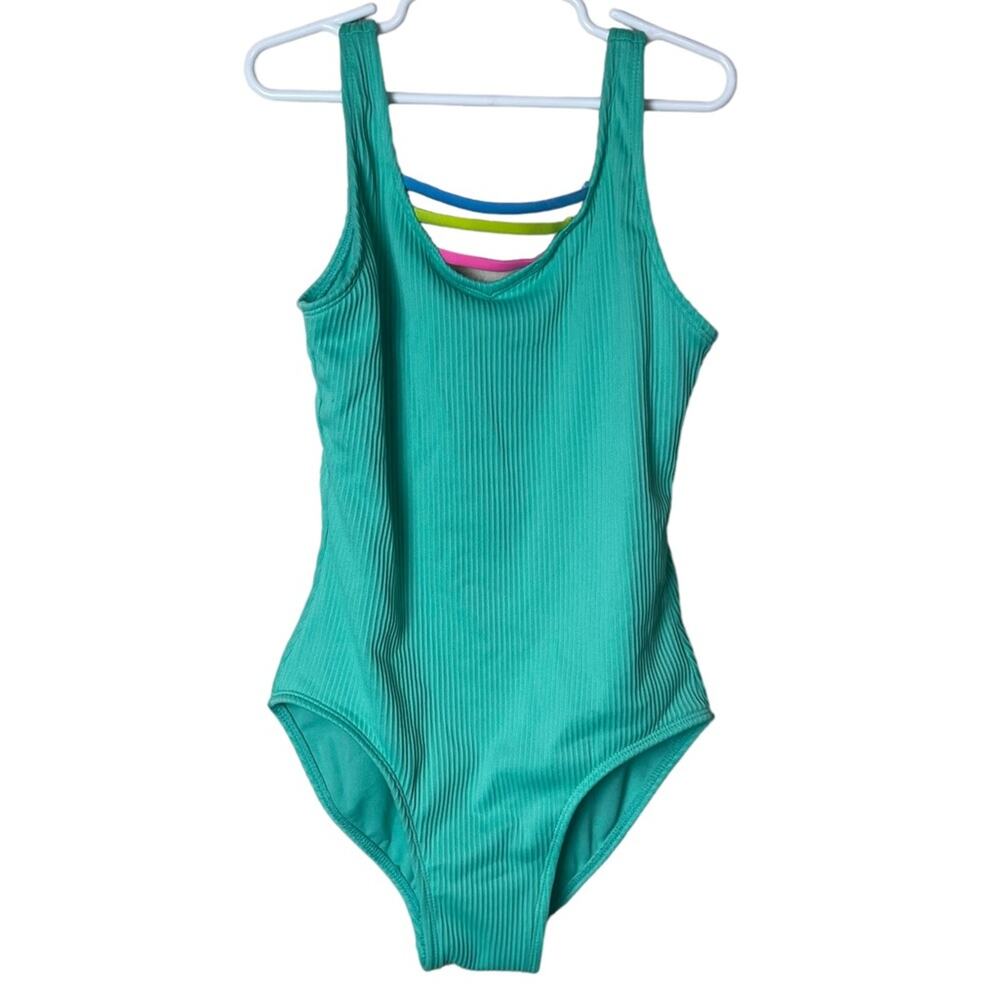 More Than Magic Ribbed V Neck and U Neck Back Swimsuit Green Size Large